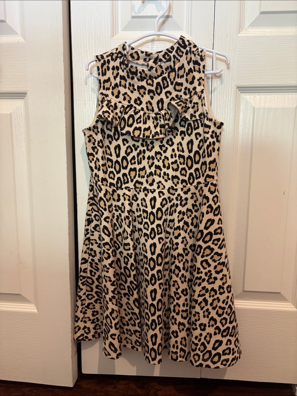 Janie and Jack Leopard Print Ruffle Dress - Black on Tan